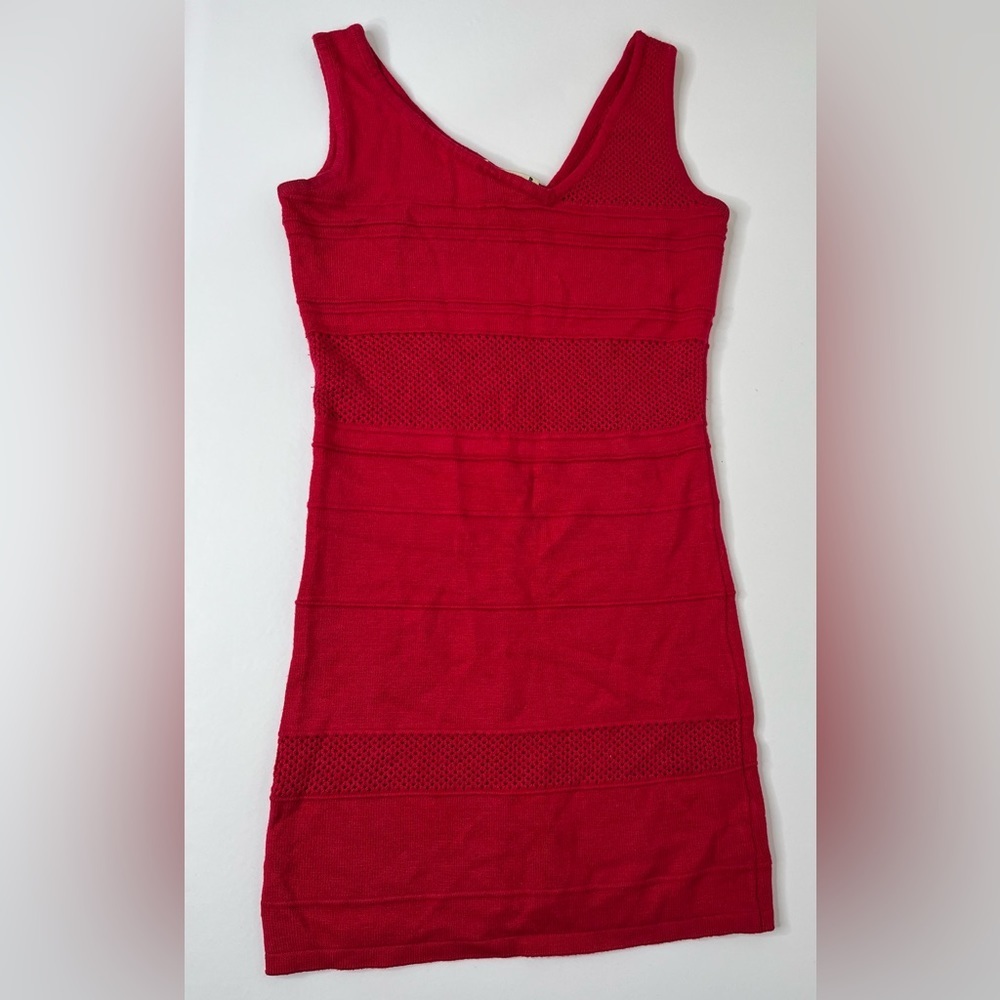 Madrag Red Knit and Crocheted Sleeveless Mini Dress‎ Juniors Size Small